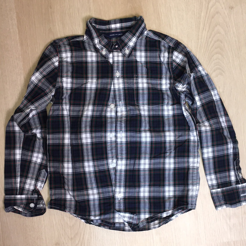 Janie and Jack Boy’s size 6 Navy Red Green White Plaid Shirt Holidays Christmas